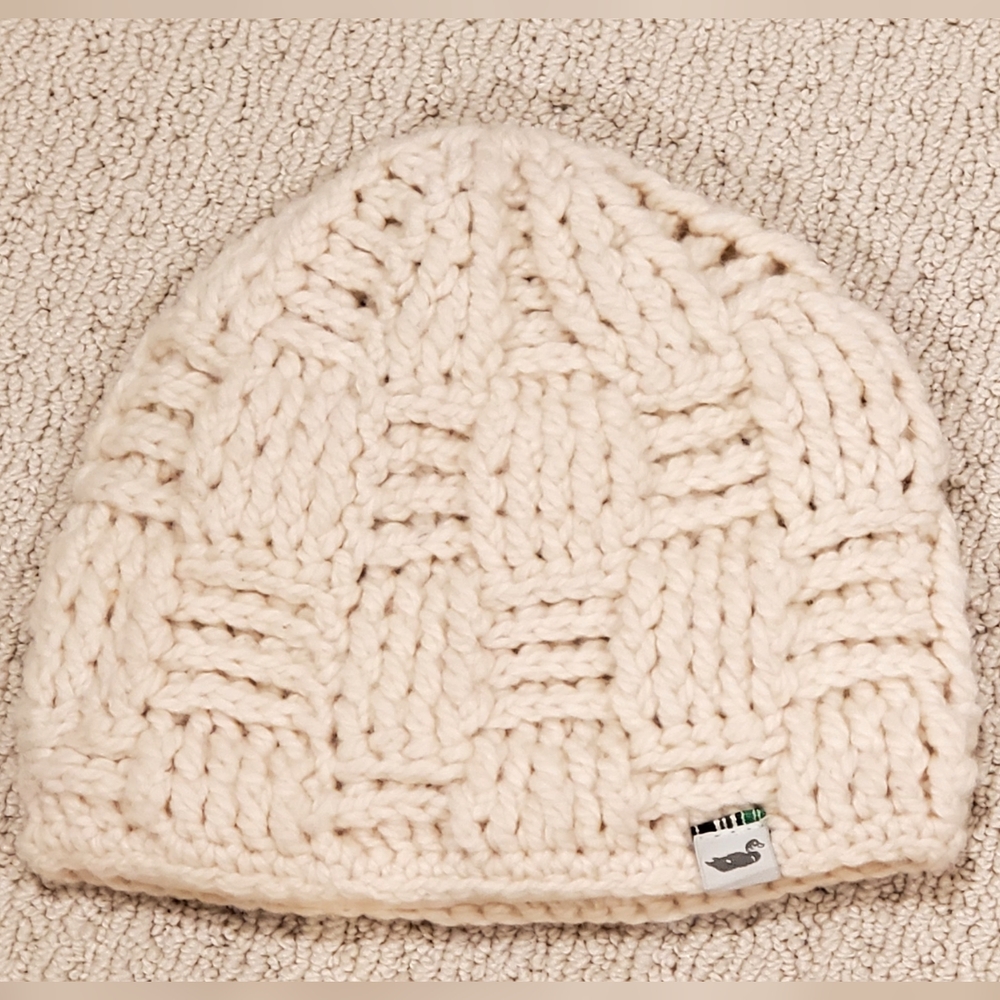 Handmade Basketweave Knitted Wool/Cotton Cream Stocking Hat, NEVER WORN!